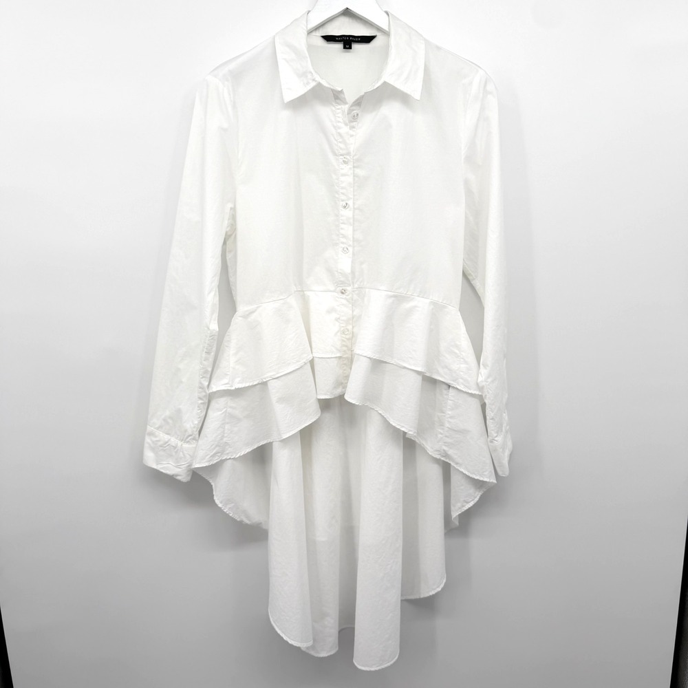 Walter Baker Tunic Tunic Top Shirt Size Medium Hi Low Ruffle Peplum Coquette